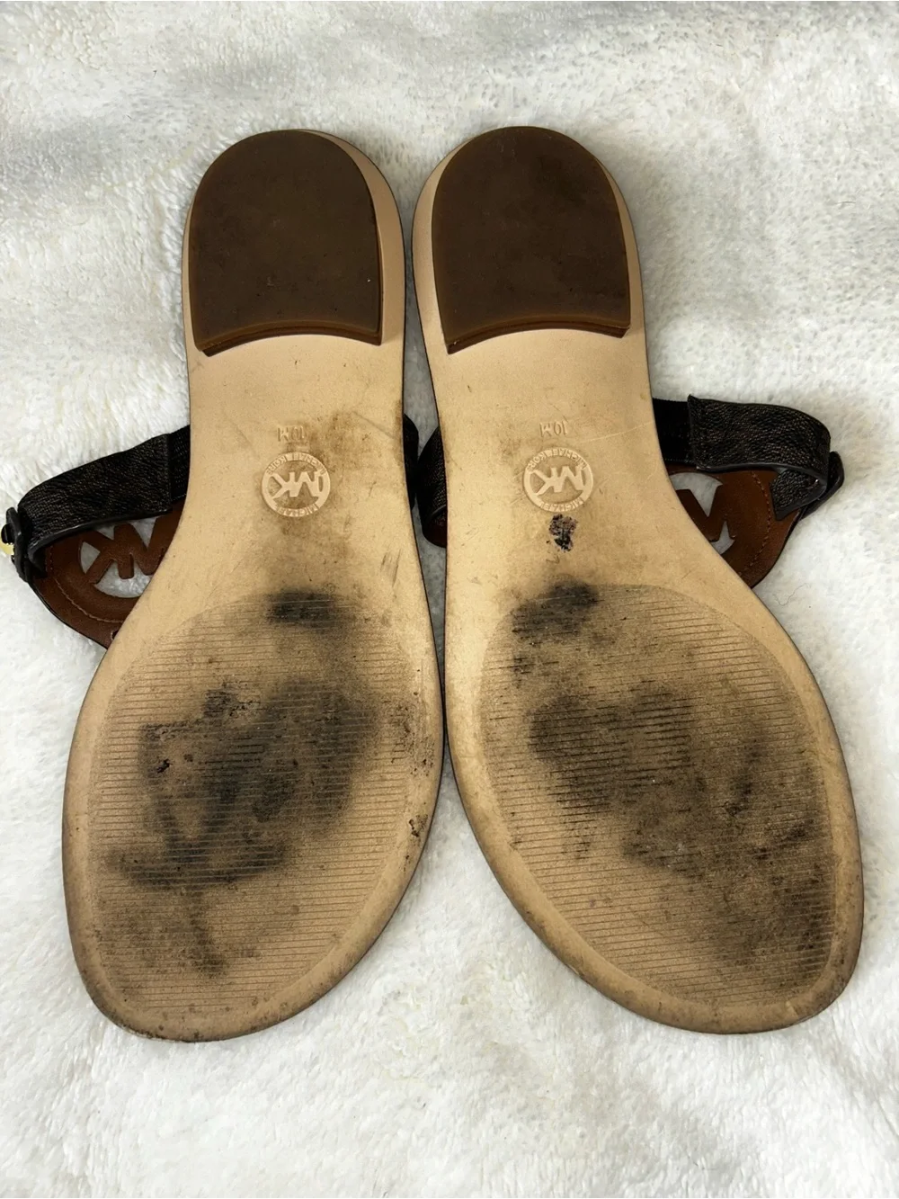 Michael Kors Brown and Dark Brown MK Logo Thong Sandals Size 10